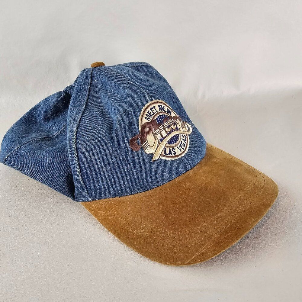 Vintage Cheers Hat Mens Adjustable Strapback Cap Denim Suede Las Vegas Brewery